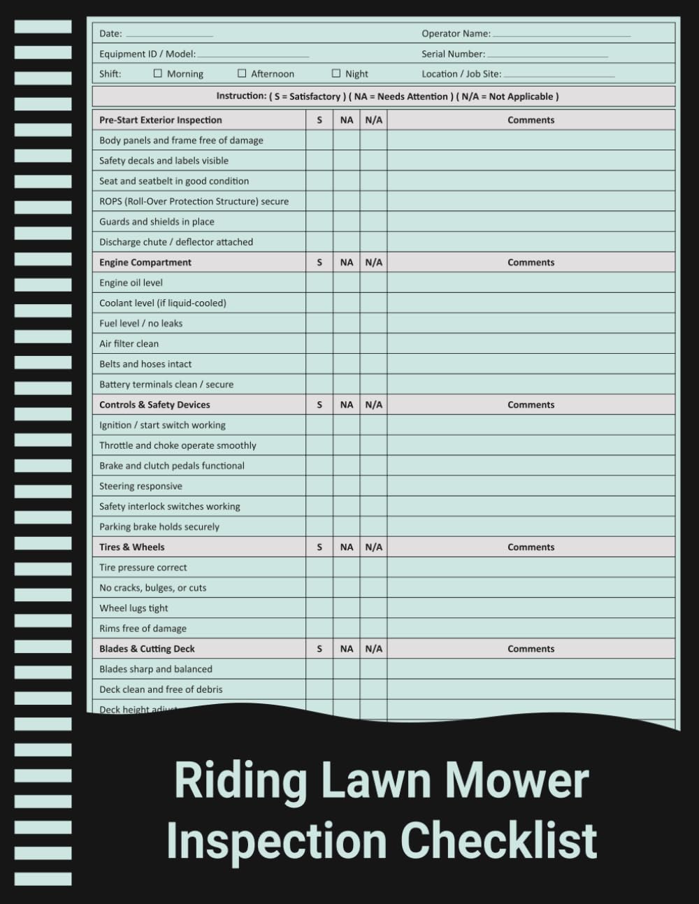 Riding Lawn Mower Inspection Checklist: Pre-Operation Safety and Maintenance Inspection Record for Landscaping and Groundskeeping. baixar o livro de graça