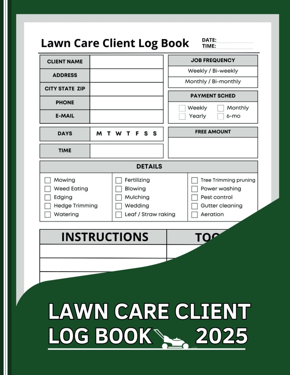 ler totalmente Lawn Care Client Log Book 2025: Track Clients, Services, and Payments with Ease.