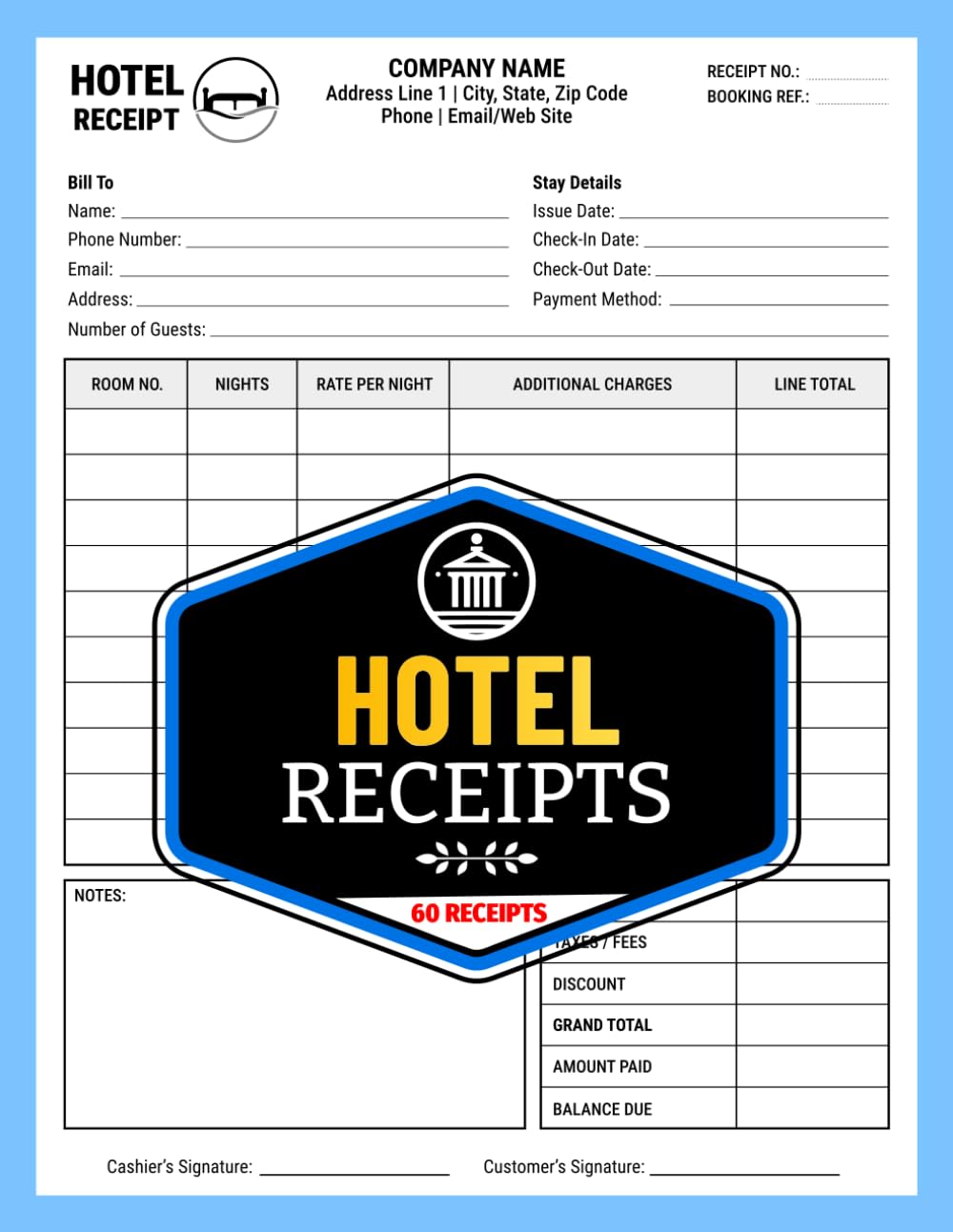 Hotel Receipts: Motel Invoice & Payment Record Logbook | Track Guest Information, Room Numbers, Nightly Rates, Additional Charges & Grand Totals | 60 Forms baixar livro de graça
