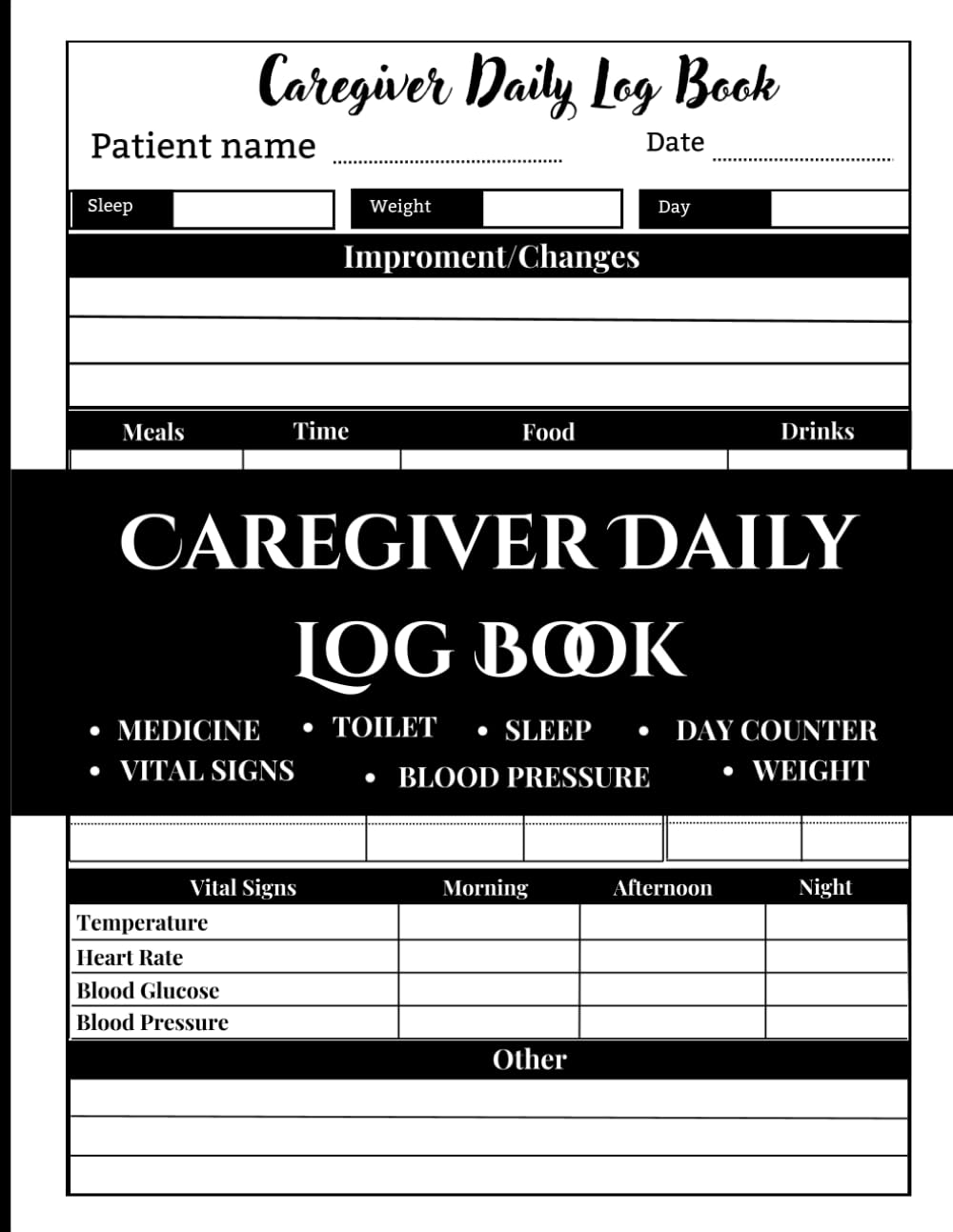 ler totalmente Caregiver daily log book: Record and track your patient health and activities| meals, medicine, sleep, vital signs checklist, health recover updates and many more
