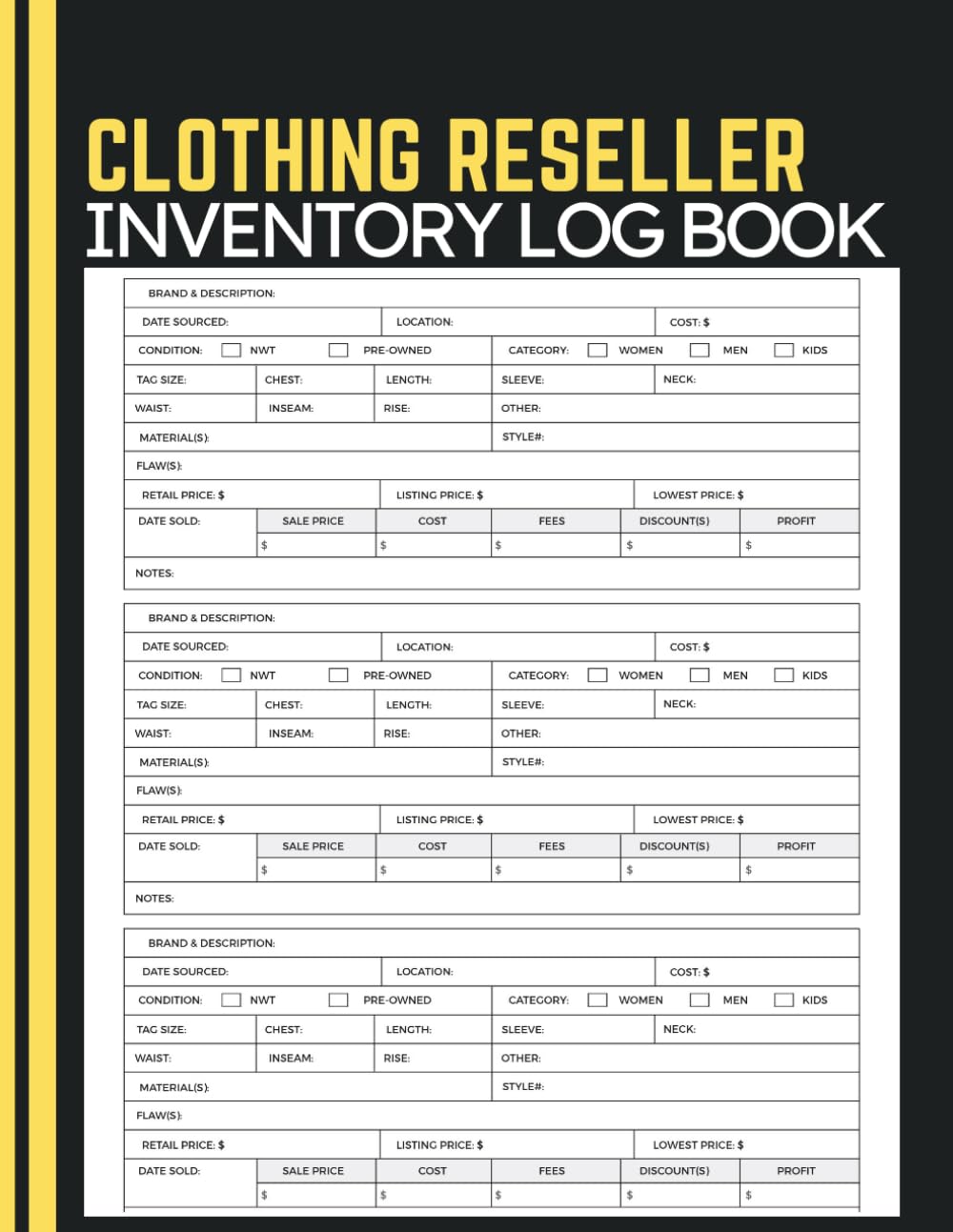 ler totalmente Clothing Reseller Inventory Log Book: Product Tracking Journal with Sales, Pricing, Item Details, and Stock Records for Online Clothing Resellers