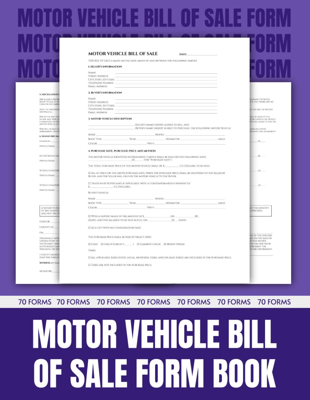 ler totalmente Motor Vehicle Bill of Sale Forms Book: Bill of Sale Form for Buying or Selling a Car, Truck, or Motorcycle | Vehicle Sales Agreement Forms | 70 Forms