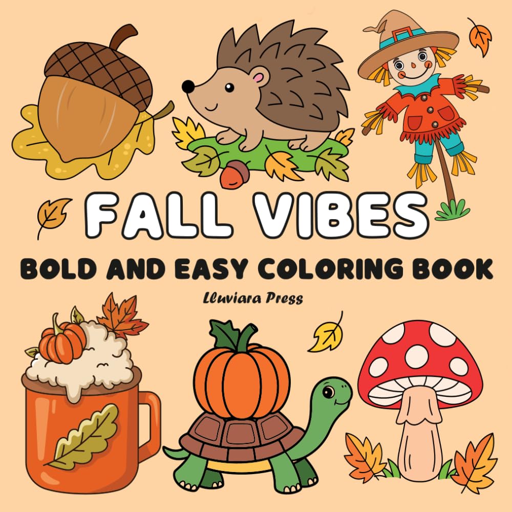 ler totalmente Fall Vibes Bold and Easy Coloring Book: 50 Big and Bold Autumn Designs Coloring Book for All Ages Featuring Pumpkins, Leaves, Cute Animals, Food,... Cozy Thanksgiving, and Harvest Scenes