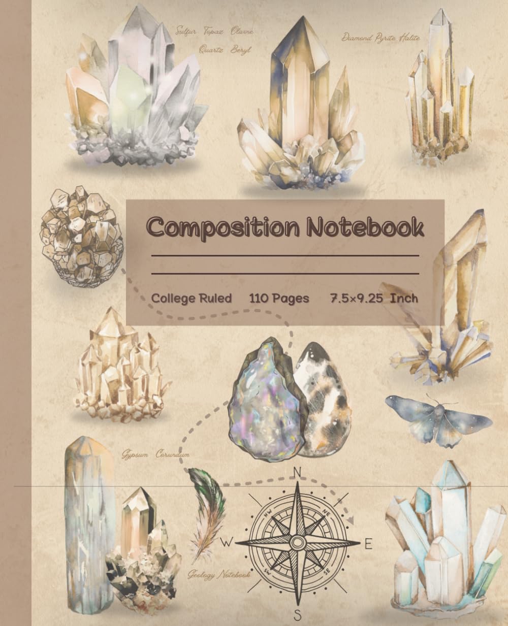 Composition Notebook: Vintage Crystals And Gemstone, Antique Geometry Illustration | Ideal For Geology Students, Earth Science Teachers, Geologists,... Wide Ruled | 110 Pages | 7.5 x 9.25 inch | baixar o livro de graça