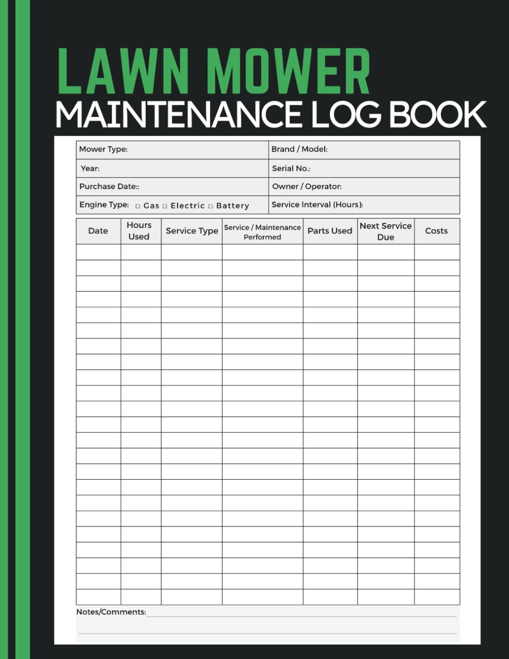 Lawn Mower Maintenance Log Book: Maintenance Tracker for Monitoring Usage Hours, Service Work, Parts Changes, Expense Records, Service Planning, and Equipment Performance Notes baixar o livro de graça