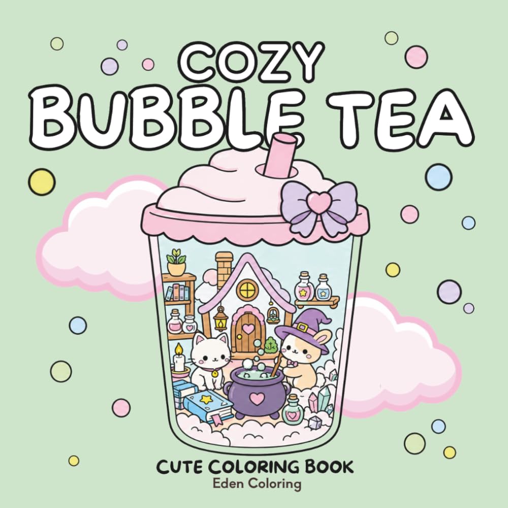 ler totalmente Cozy Bubble Tea: A Cute Coloring Book: 45 Cute Mini Worlds to Color with Cats, Animals & Dreamy Boba Cups