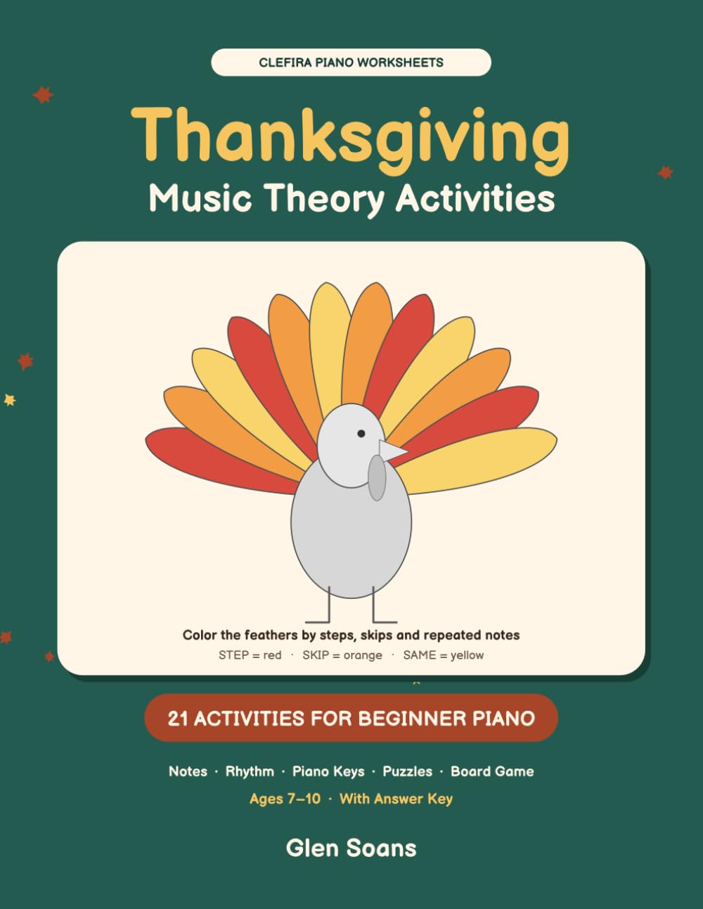 capítulo por capítulo baixar Thanksgiving Music Theory Activities: 21 Activities for Beginner Piano, Ages 7–10, with Answer Key (Clefira Piano Worksheets)