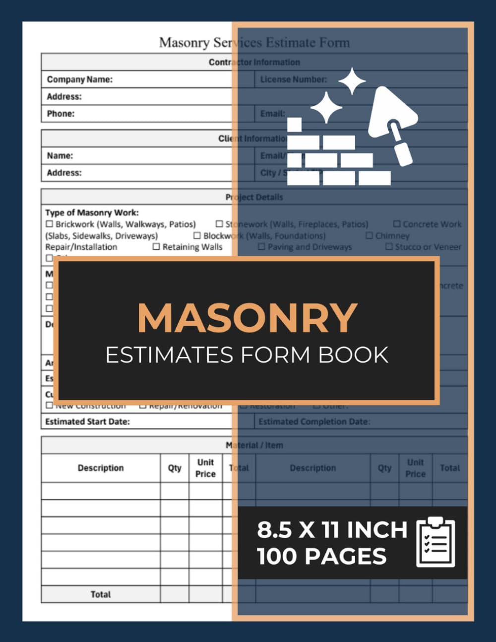 Masonry Estimate Form Book: Masonry Services Estimating Sheets | Masonry Contractor Work Estimate Forms | 50 Forms baixar o livro de graça
