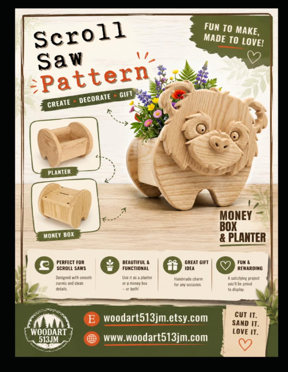 ler totalmente Panda Planter & Money Box: Scroll Saw Pattern