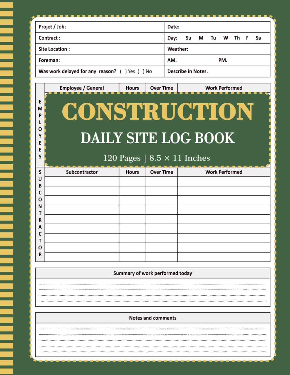 Construction Daily Site Log Book: Daily Jobsite Activity Tracker for Foremen, Contractors, Site Supervisors, Employee Attendance, Subcontractor Hours... Records | 8.5" x 11" Inches, 120 pages baixar o livro de graça