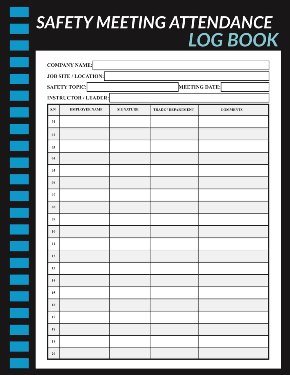 Safety Meeting Attendance Log Book:Track Employee Attendance and Workplace Safety Meetings Log Book baixar o livro de graça