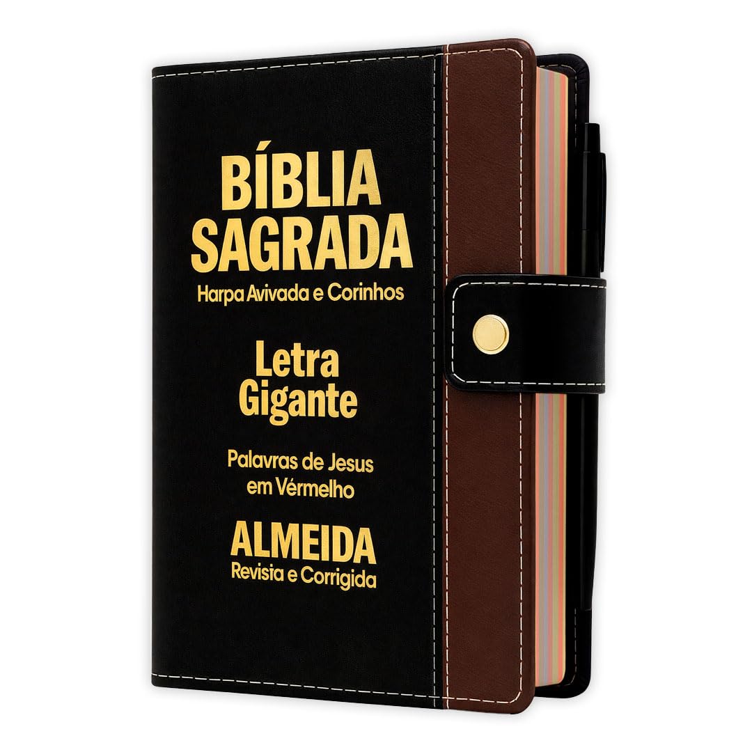 capítulo por capítulo baixar Bíblia Sagrada - Gigante Botão Preto c/ Marrom | ARC - João Ferreira de Almeida - Harpa e Índice por Cores