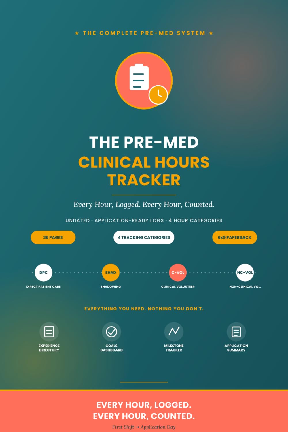 The Pre-Med Clinical Hours Tracker: Every Hour, Logged. Every Hour, Counted. — An Undated Log for Direct Patient Care, Shadowing, and Volunteer Hours, Ready for Your Medical School Application baixar livro de graça