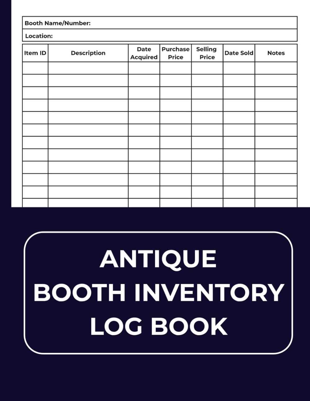 Antique Booth Inventory Log Book