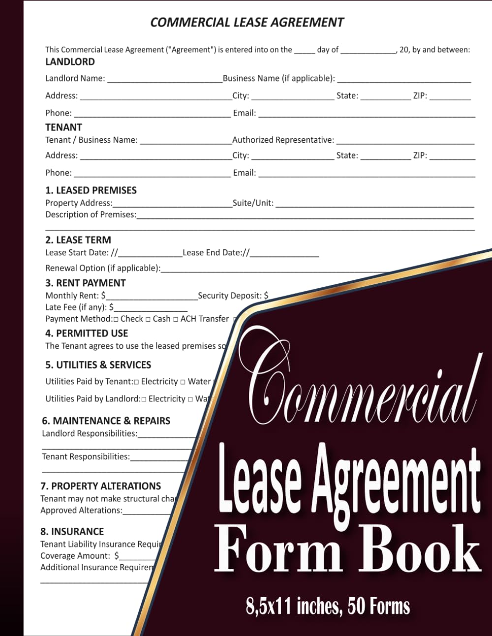 Commercial Lease Agreement Form Book: Commercial Lease Forms Book for Offices, Retail Stores & Business Properties | Record Lease Terms, Tenant... Agreements | 50 Forms | 8.5 x 11 Inches baixar o livro de graça