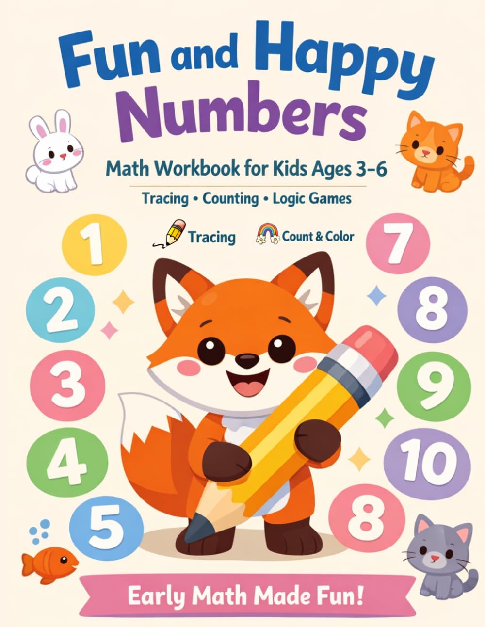 Fun and Happy Numbers: Math Workbook for Kids: Number Tracing and Practice Book for Preschool and Kindergarten | Trace, Write, Count and Express... Fun Activity Pages with Smiley Animal Friends baixar o livro de graça