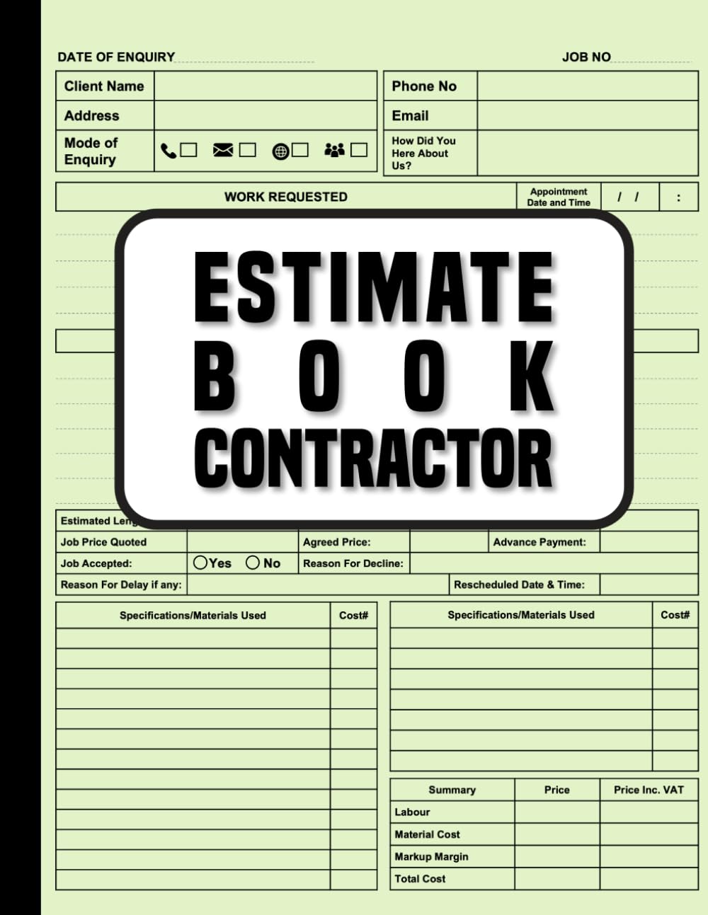 capítulo por capítulo baixar Estimate Book Contractor: Job Estimate Quote Record Book With Client Contact Log and Dot Diagram Sheets For Taking Measurements, Contractor Notebook... & Work Order Details for Small Business.