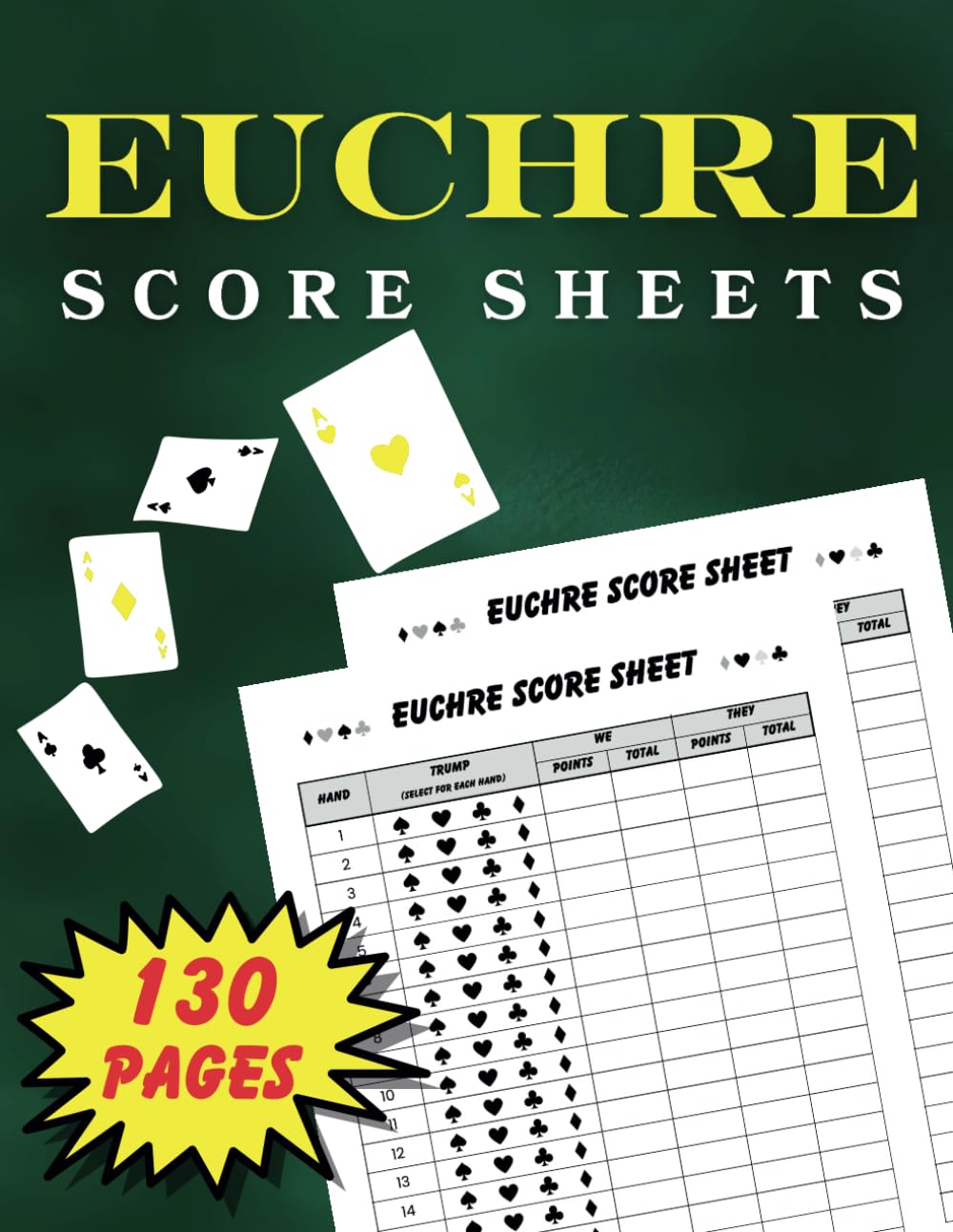 ler totalmente Euchre Score Sheets: 130 Large print sheets, 8.5 x 11 inches for scorekeeping