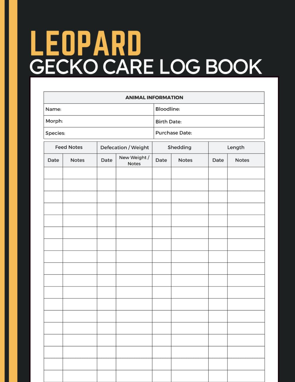 ler totalmente Leopard Gecko Care Log Book: Monitor Feeding, Weight, Shedding, Growth, and Daily Care Records for Leopard Gecko Owners and Breeders