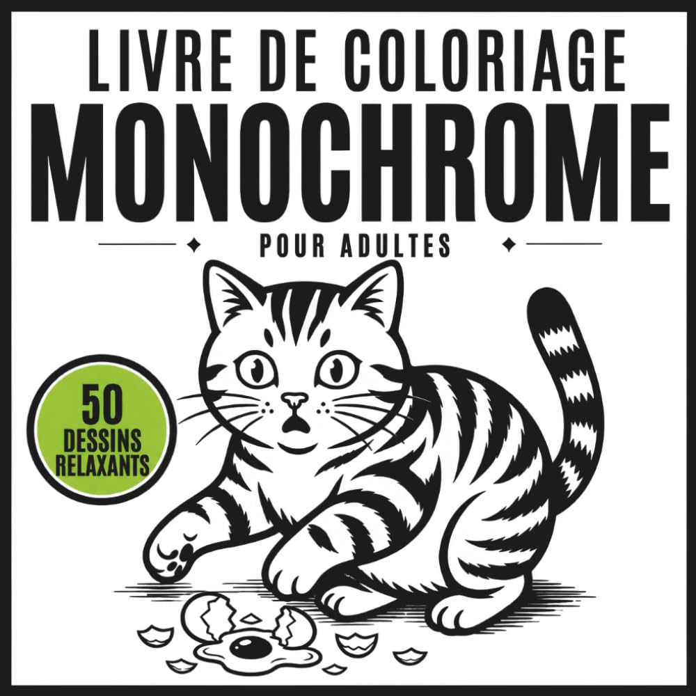 Livre de Coloriage Monochrome pour Adultes: 50 illustrations de chats à colorier en une seule couleur – Gros contours, scènes adorables, amusantes et ... Monochrome Animalier) (French Edition)