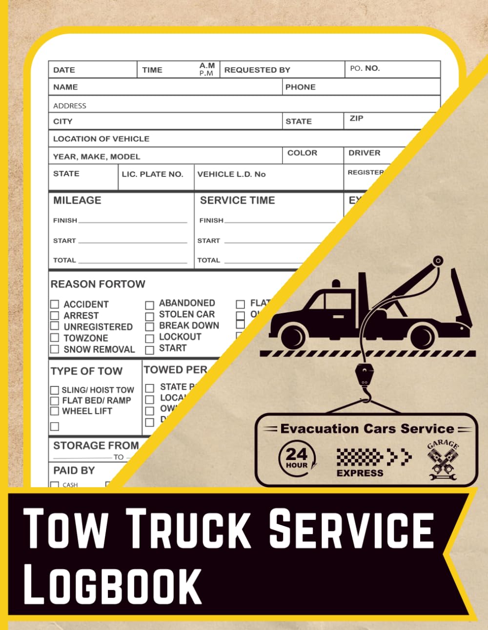 Tow Truck Service Logbook: Track towing job details, vehicle recovery, and service records with dedicated pages for mileage, dispatch logs, and payment receipts. baixar o livro de graça