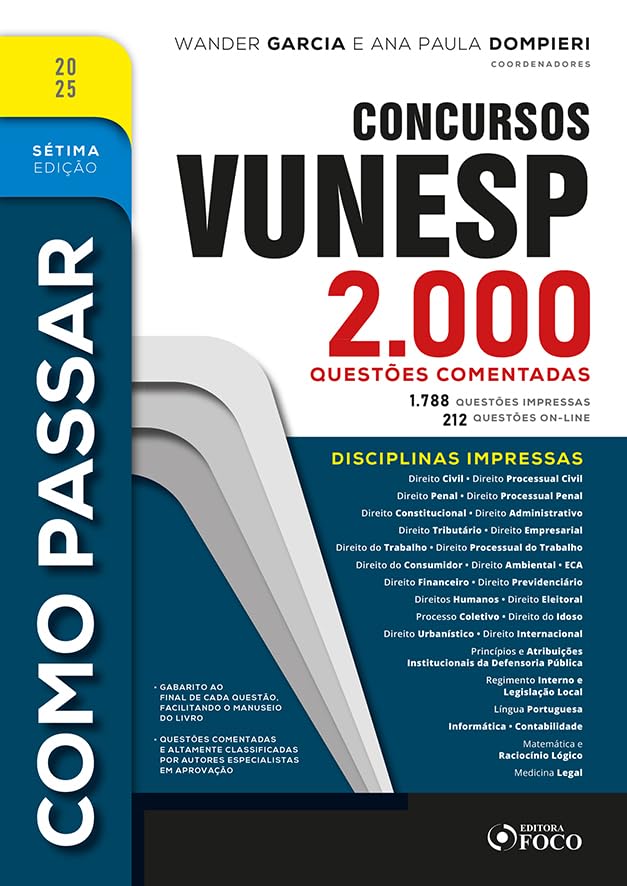 capítulo por capítulo baixar Como Passar em Concursos Vunesp - 2.000 Questões Comentadas - 7ª Ed -2025