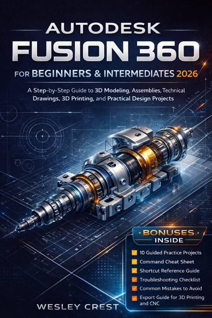 capítulo por capítulo baixar Autodesk Fusion 360 for Beginners & Intermediates 2026: A Step-by-Step Guide to 3D Modeling, Assemblies, Technical Drawings, 3D Printing, and Practical... Mastery Series Book 1) (English Edition)