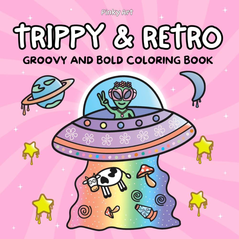 ler totalmente Trippy and Retro: A Groovy Psychedelic Coloring Book for Adults Featuring Surreal Art, Enchanted Mushrooms, Alien Worlds, and Mind-Bending Illusions for Relaxation