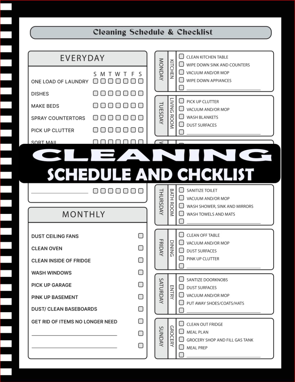 Cleaning Schedule and Checklist: Daily Weekly and Monthly Household Cleaning Schedule Book, Housekeeping Checklist Planner, and Organizer for Adults - ( "8.5X11" Inches ) baixar o livro de graça