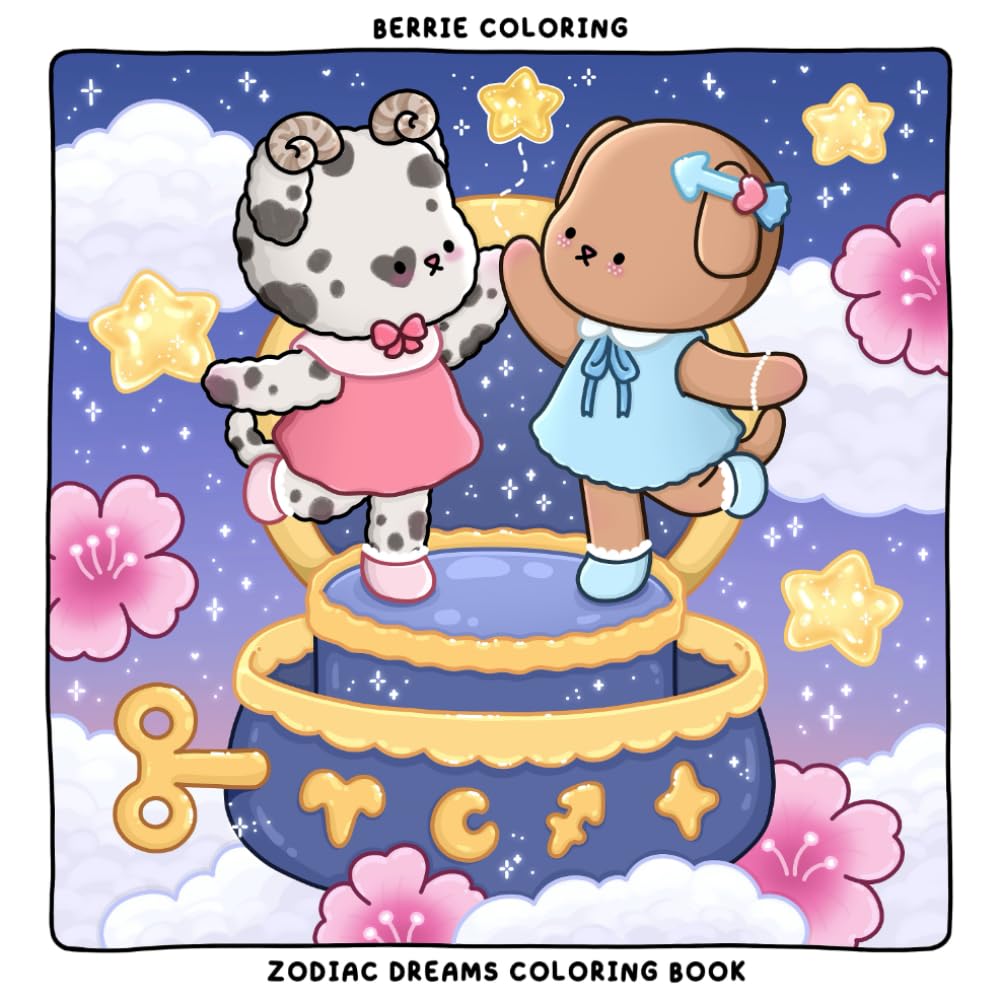 Berrie Coloring Zodiac Dreams: Cute and Cozy Coloring Book for Adults & Teens Featuring Adorable Animal Characters and Dreamy Scenes baixar o livro de graça