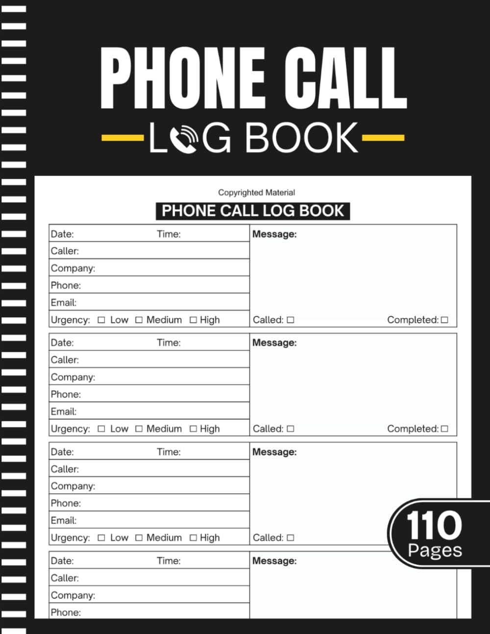 ler totalmente Phone Call Log Book: Telephone Message Log for Incoming & Outgoing Calls, Voicemail, Contact Details, Follow-Ups, and Daily Call Records | Ideal for... and Home Use | 8.5" x 11" Inches, 110 pages
