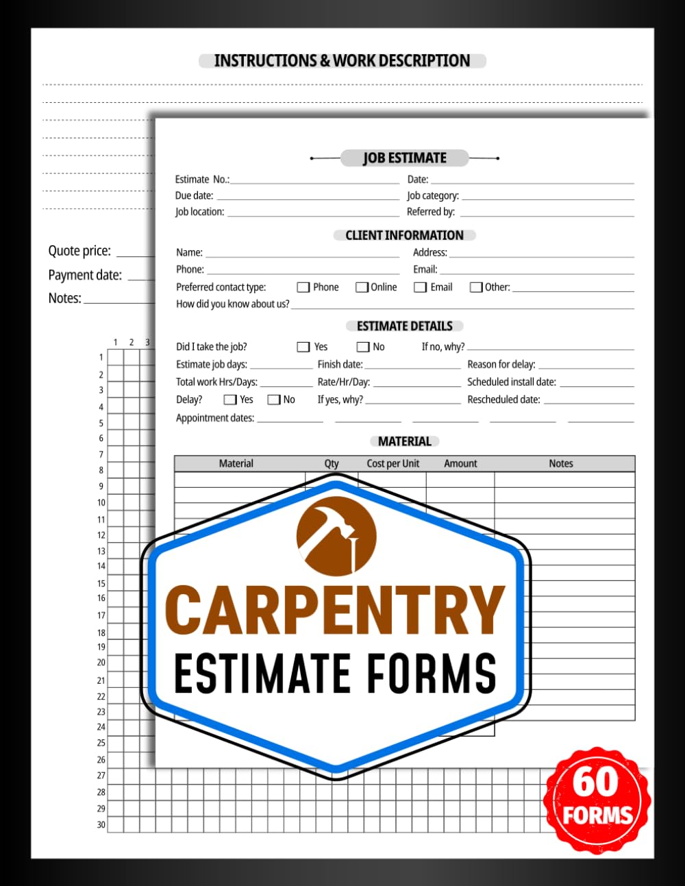 capítulo por capítulo baixar Carpentry Estimate Forms: 60 Roofing Work Order Logbook | Record Client Details, Job Costs, Materials and Sketch Grid To Draw Plans & Layouts | 120 Two-Sided Pages