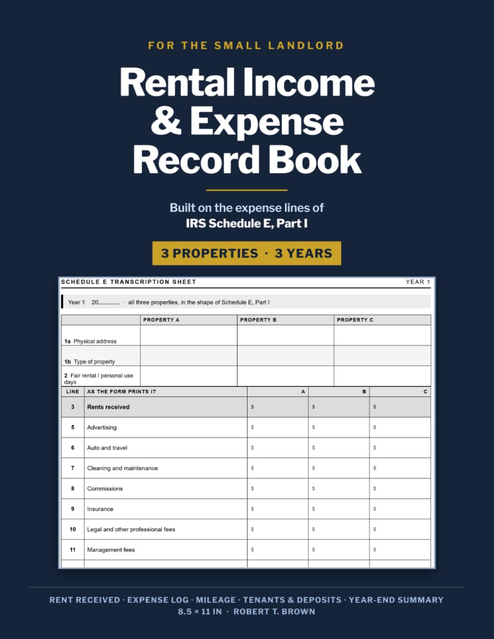Rental Income and Expense Record Book: A Landlord Log Book Built on the IRS Schedule E Expense Lines | Rent, Mileage, Tenants, Deposits, Repairs | 3 Rental Properties, 3 Years | Year-End Tax Summary baixar o livro de graça