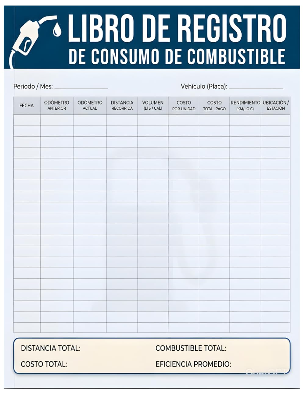 Libro de registro de consumo de combustible: Control de Kilometraje y Registro de Gastos de Gasolina: Cuaderno Práctico para el Seguimiento de... y Mantenimiento de Flotas (Spanish Edition) baixar o livro de graça