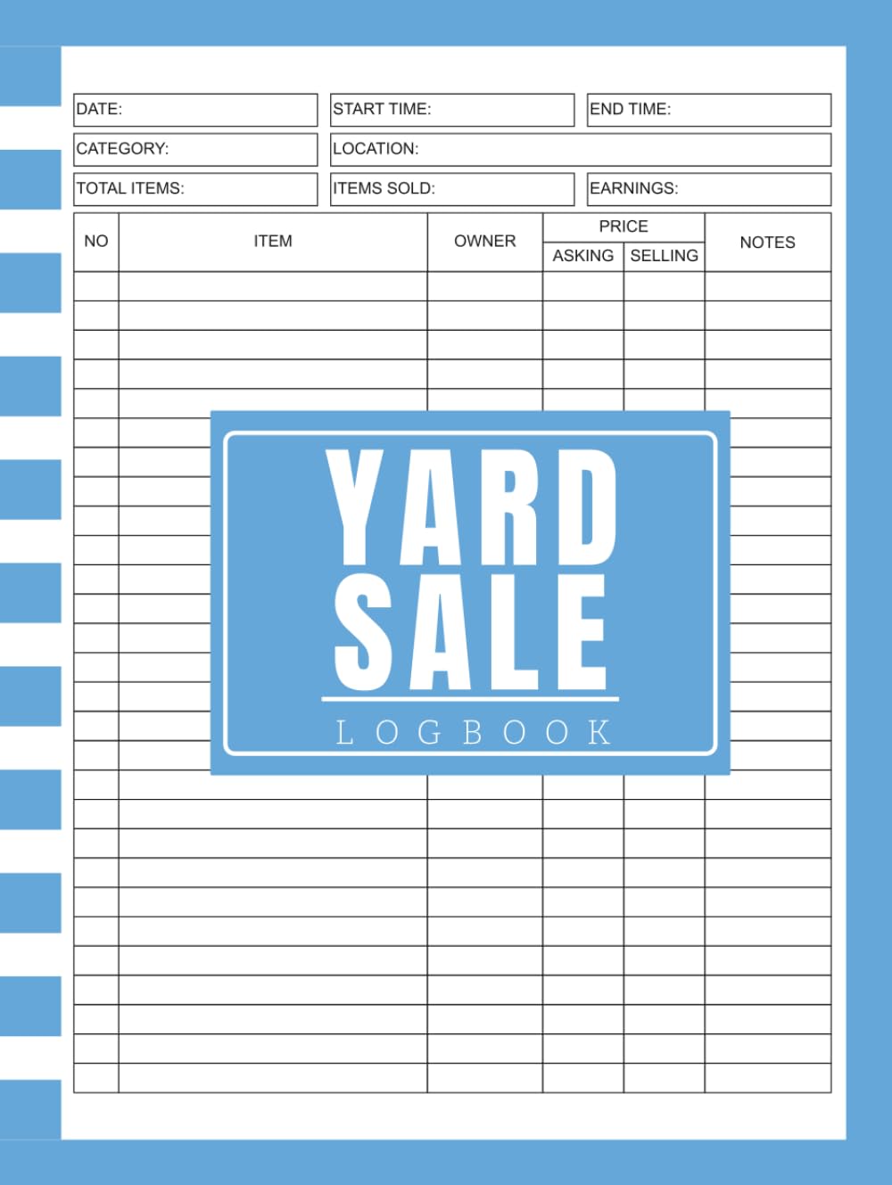 Yard Sale Log Book: Garage Sale Organizer | 110 Pages for Planning, Pricing & Tracking Sales and Profits | 8.5 x 11 Inches