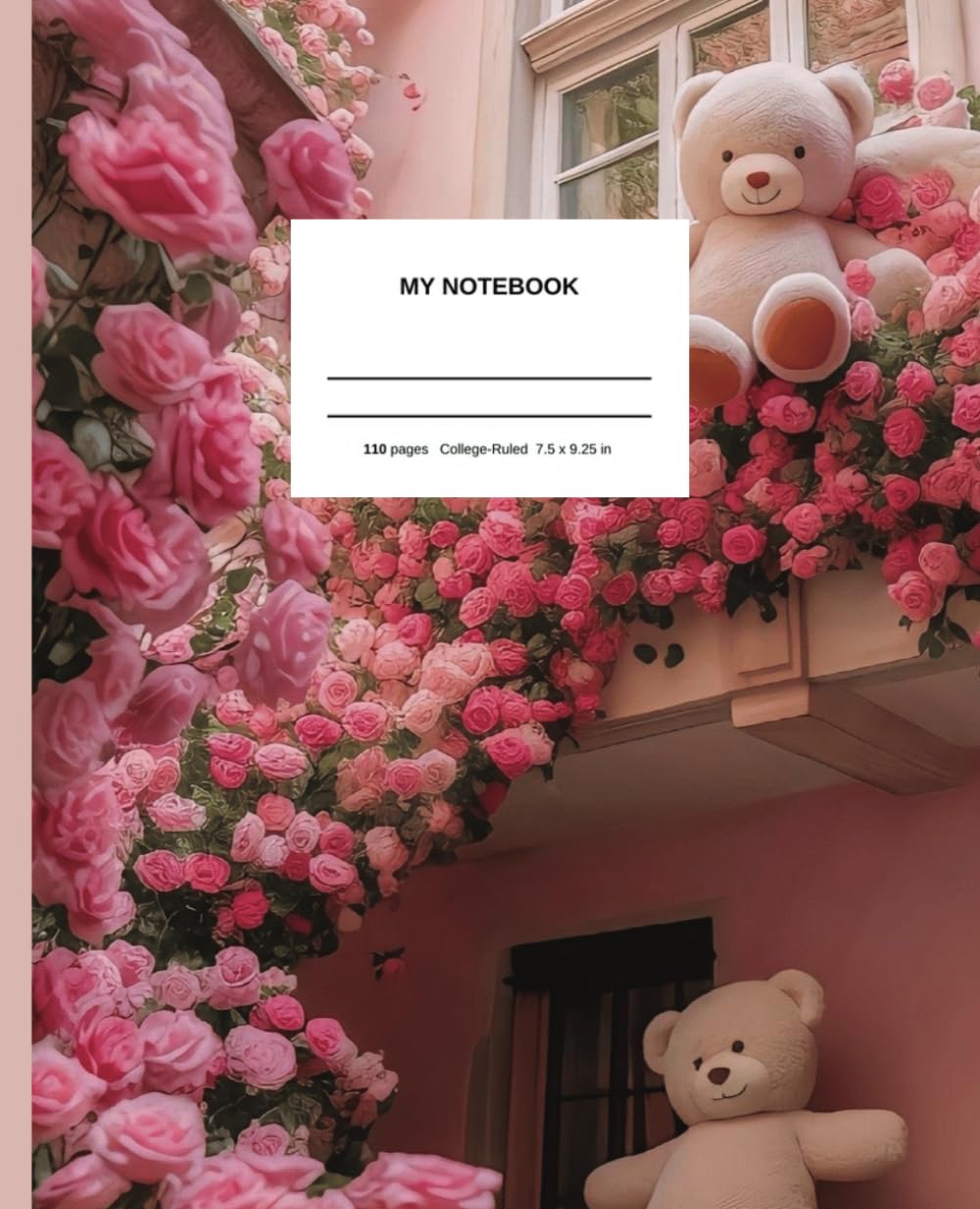 ler totalmente Composition Notebook College Ruled: Beautiful Roses and Teddy Illustration | 7.5 x 9.25, 110 pages | Floral Aesthetic for School, College & Work