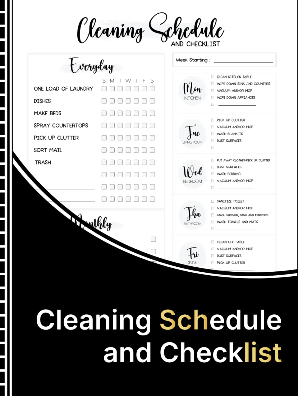cleaning schedule and checklist: A Simple Home Cleaning Planner for Weekly, Monthly, and Everyday Chores