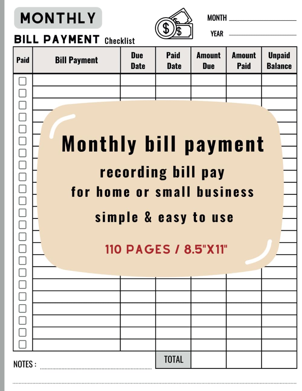 MONTHLY BILL PAYMENT CHECKLIST: Bill notebook for recording bills pay to remind you of monthly expenses and budgeting for Small Business, Personal Finance and Home. baixar o livro de graça