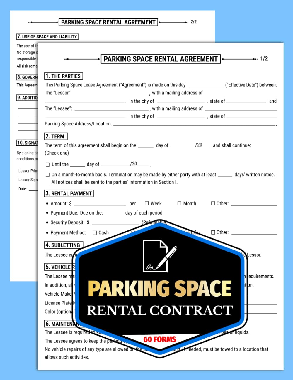 Parking Space Rental Contract: Garage & Car Parking Lot Lease Agreement Forms for Property & Vehicle Owners | Record Rent, Usage Rules & Liability Terms | 60 Forms baixar livro de graça