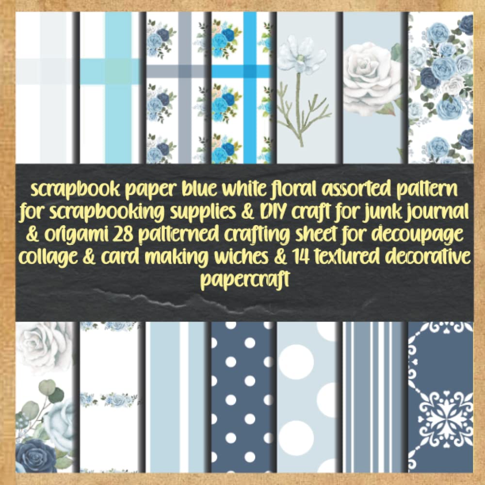 ler totalmente scrapbook paper blue white floral assorted pattern for scrapbooking supplies & DIY craft for junk journal & origami 28 patterned crafting sheet for... wiches & 14 textured decorative papercraft