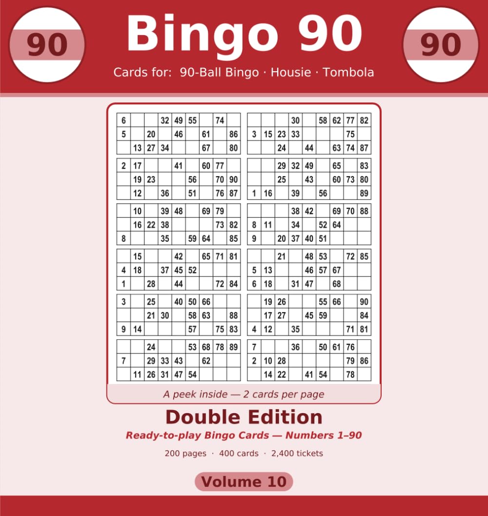 Bingo 90: Double Edition: 400 90-Ball Housie & Tombola Sheets, Two Cards Per Page (Volume 10) baixar livro de graça