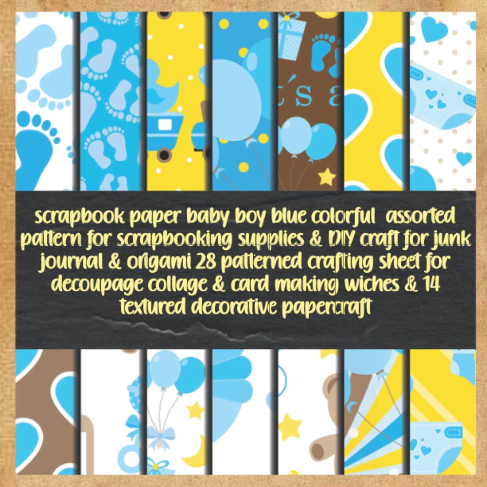 ler totalmente scrapbook paper baby boy blue colorful assorted pattern for scrapbooking supplies & DIY craft for junk journal & origami 28 patterned crafting sheet... wiches & 14 textured decorative papercraft