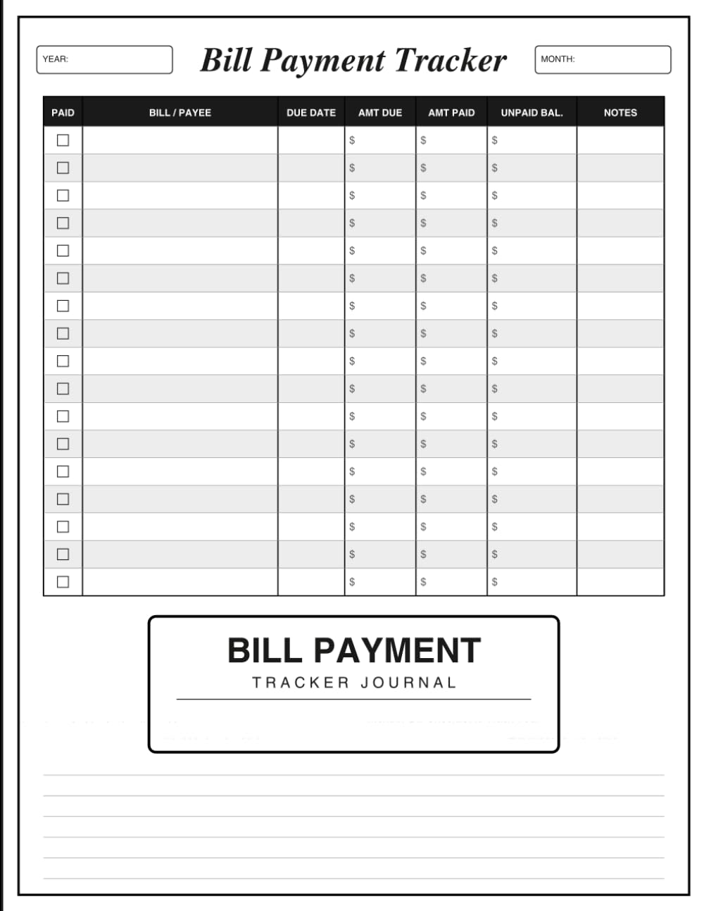 ler totalmente Bill Payment Tracker: A 10-Year Monthly Bill Organizer & Expense Log Notebook: Track Due Dates, Amount Owed, Amount Paid & Balance — 120 Monthly Checklists to Stay On Top of Every Bill