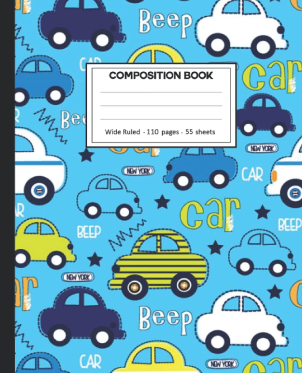 Composition Notebook: College Ruled: 110+ Lined Pages Writing Journal: Cars on White.