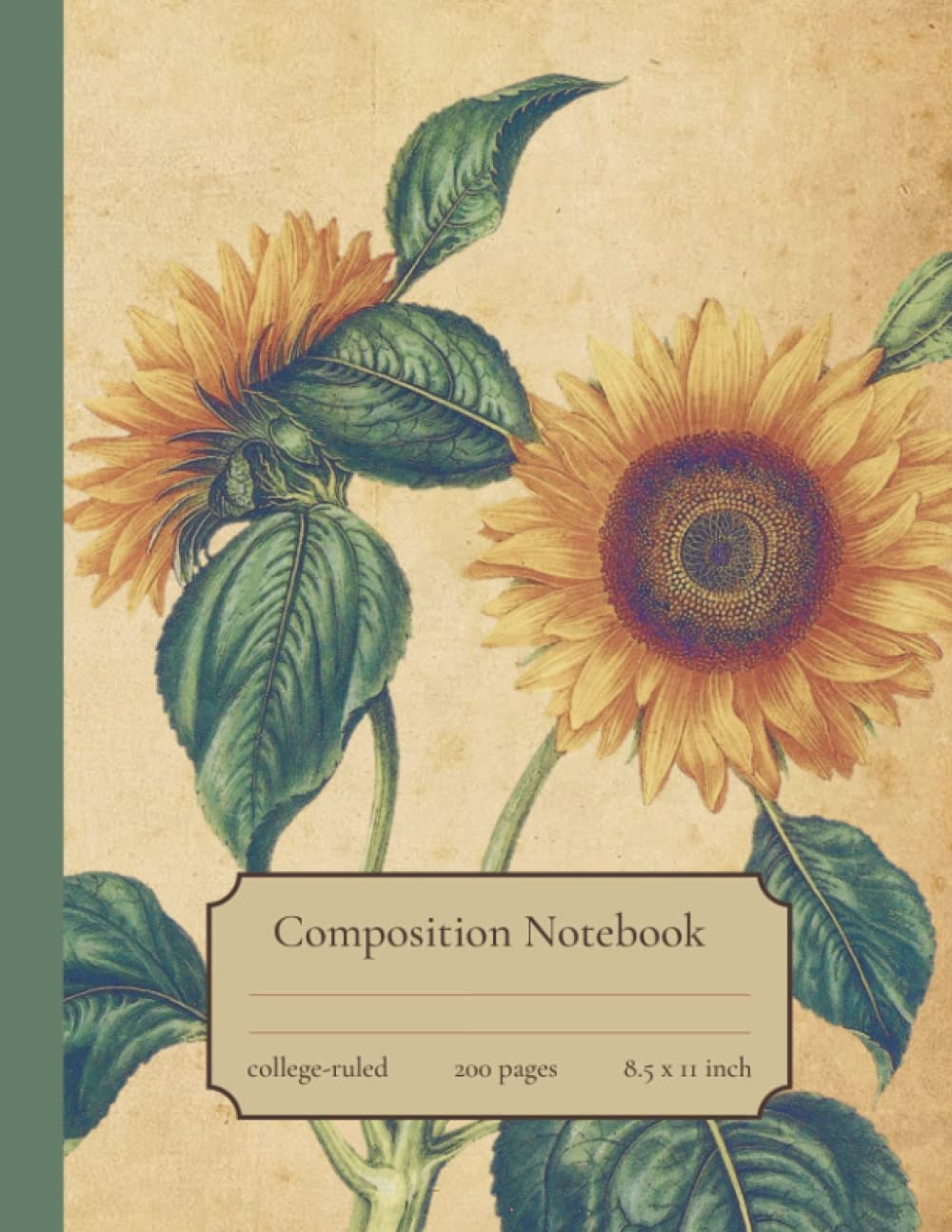 Composition Notebook College Ruled: Vintage Botanical Sunflower Illustration, Floral Journal for School, College, Office, Work, 200 Pages, Wide Lined