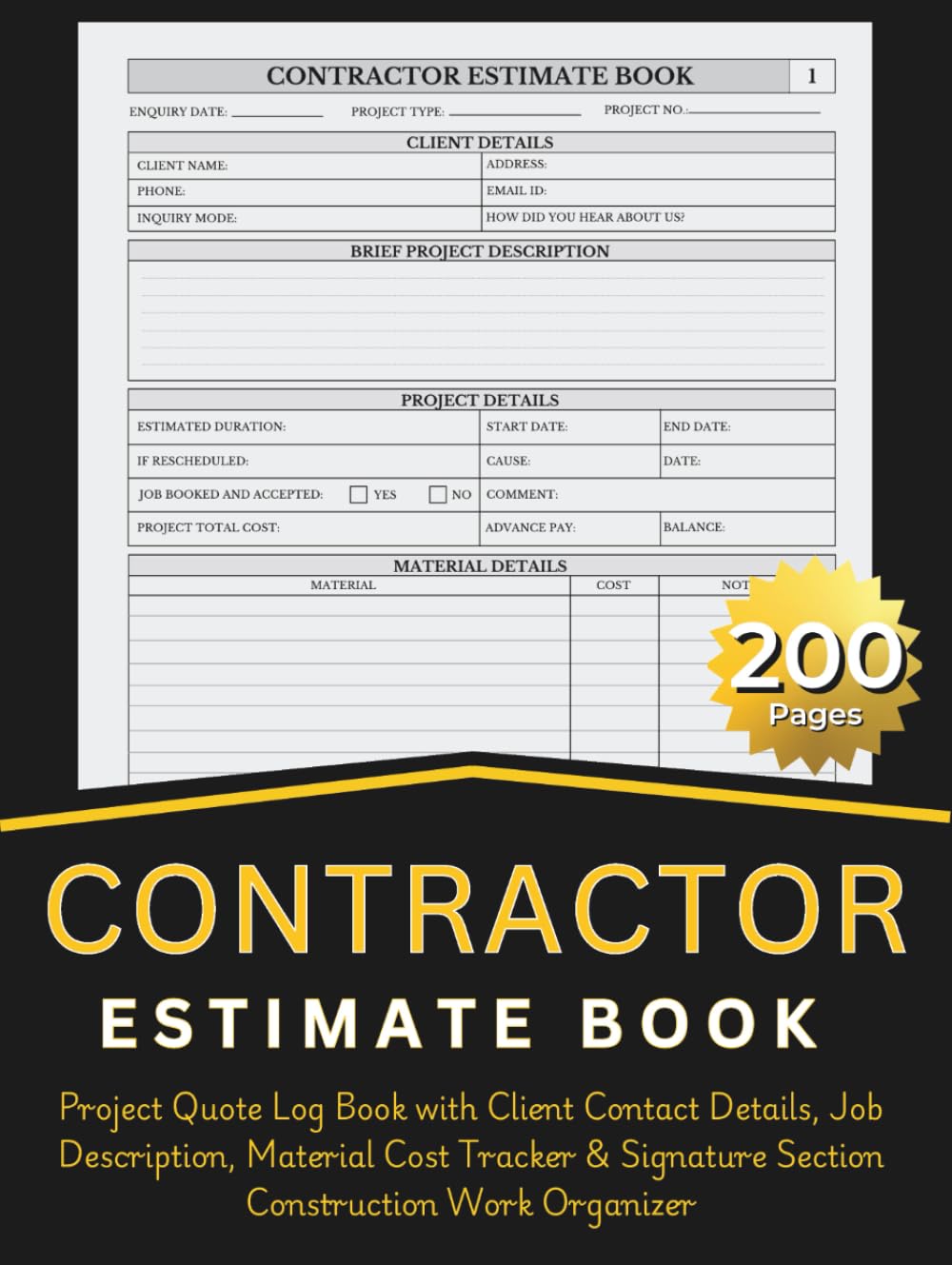 ler totalmente Contractor Estimate Book: Project Quote Log Book with Client Contact Details, Job Description, Material Cost Tracker & Signature Section | Construction Work Organizer | 200 Pages
