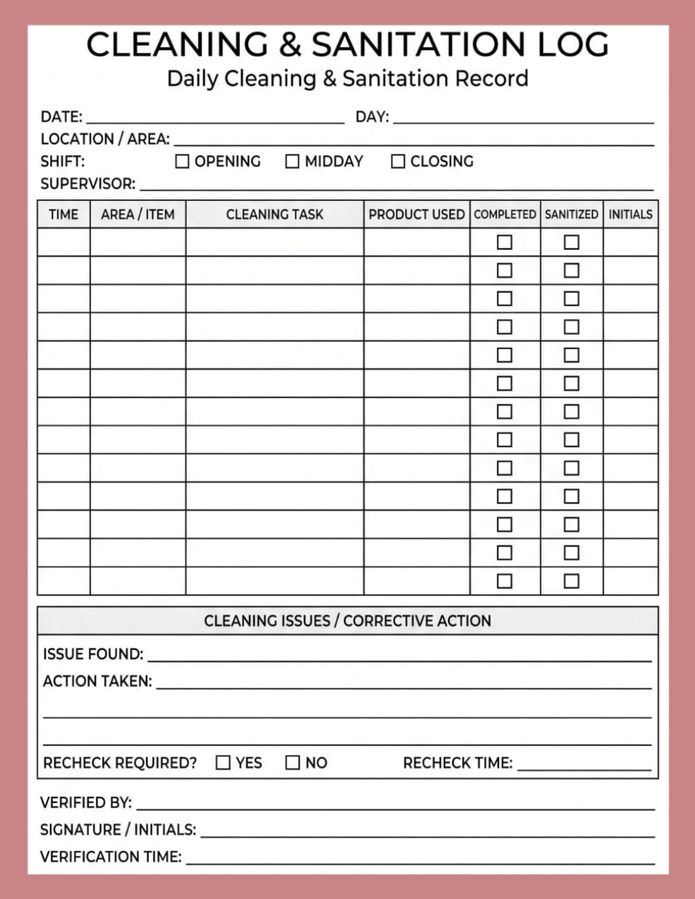 Cleaning & Sanitation Log Book: Daily Cleaning & Sanitation Record for Restaurants, Kitchens, Food Trucks, Cafés, Bakeries & Food Service baixar o livro de graça