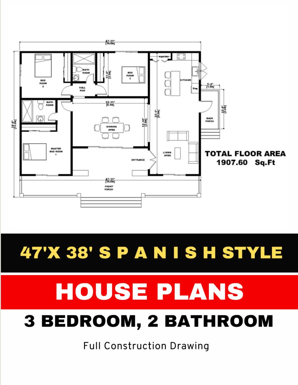 47' x 38' Spanish style house plan: 3 Bedroom & 2 Bathroom: With all construction details baixar livro de graça