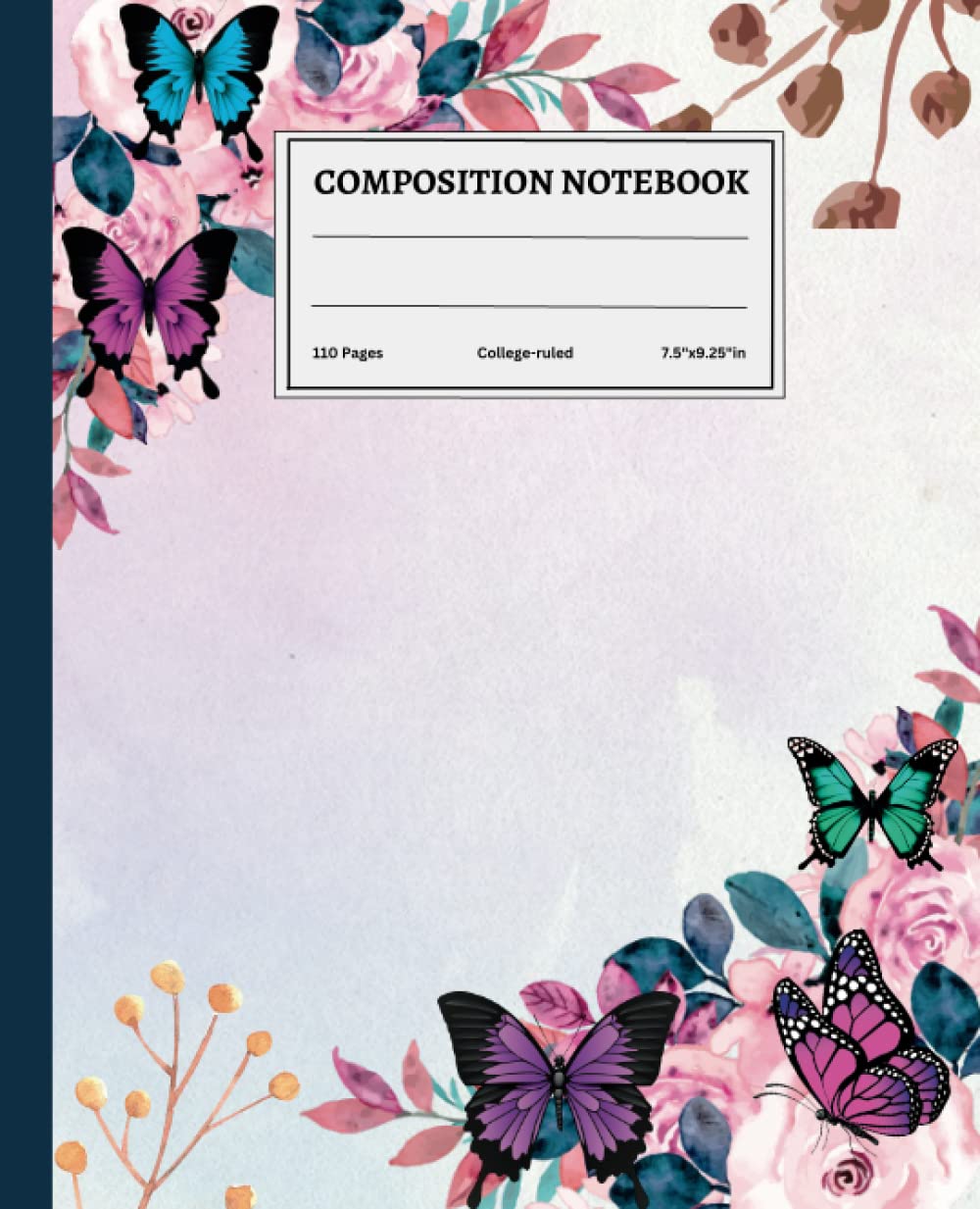 ler totalmente Composition Notebook College Ruled: Blue Butterfly Vintage Botanical Illustration | Cute Aesthetic Journal For Kids, Teens, Womens | 110 Pages - 7.5"x9.25"Inches