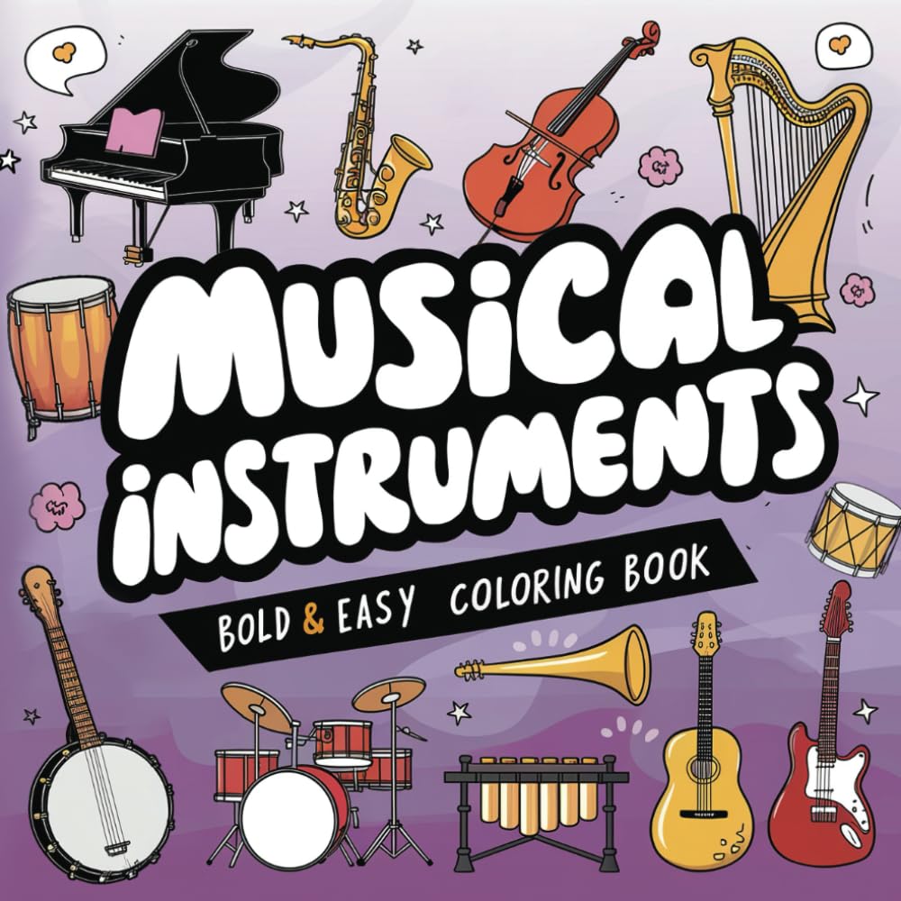 Musical Instruments: Bold and Easy Coloring Book for Adults, Kids and Seniors with Cute Relaxing Designs baixar livro de graça